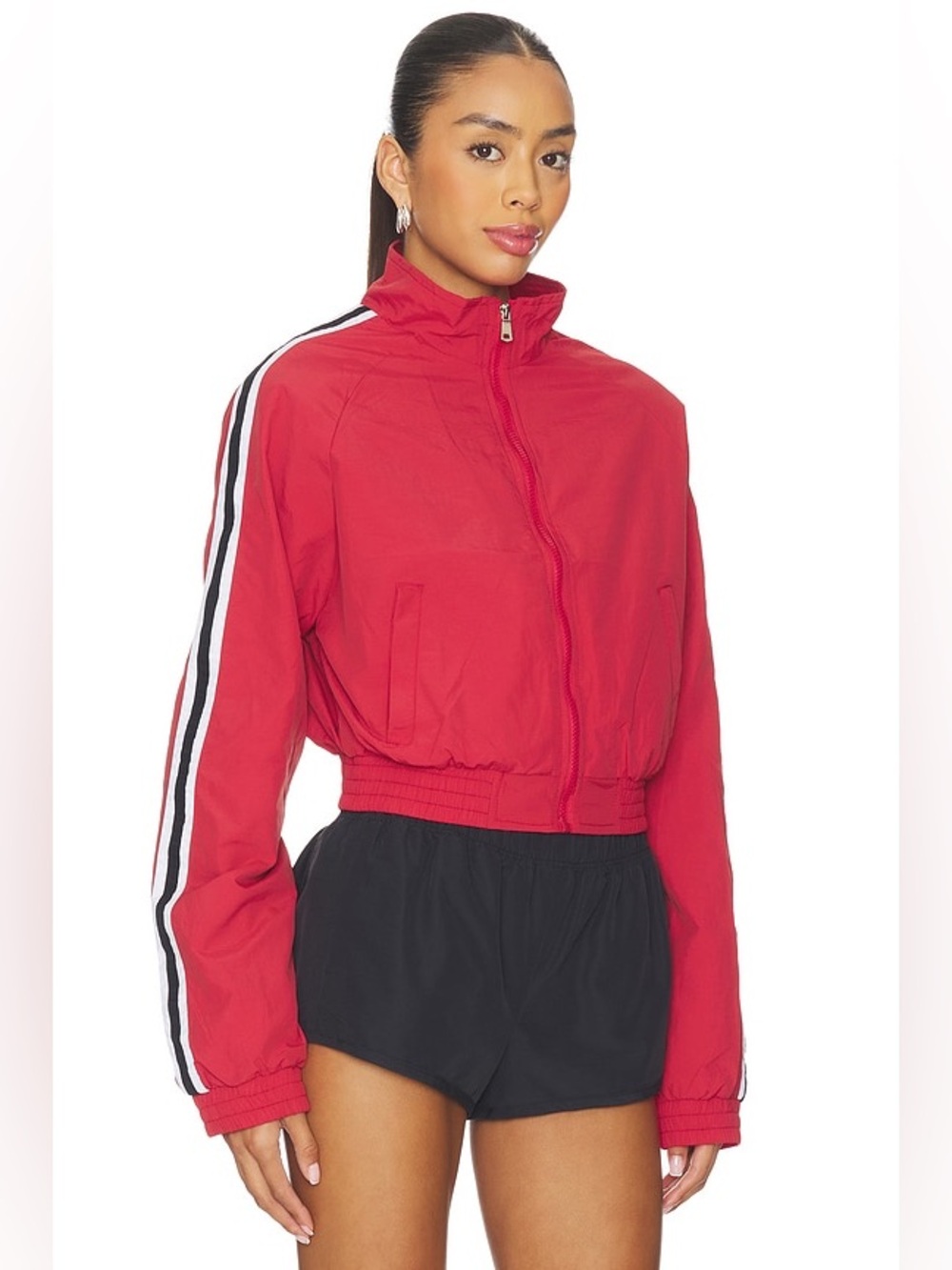 Superdown Revolve Cait Red Sporty Striped Windbreaker Track Jacket Size XXS NWT